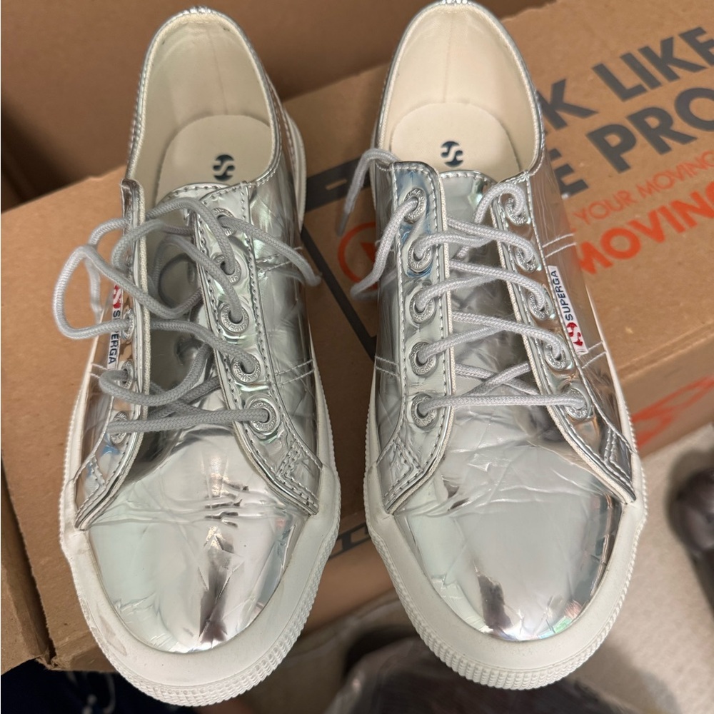 Superga Silver Metallic Sneakers with grey laces size 38